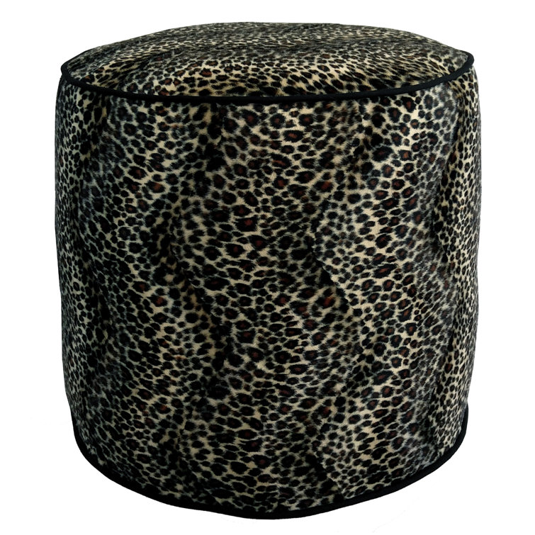 R&MIndustries 17'' Wide Round Animal Print Pouf Ottoman with Storage